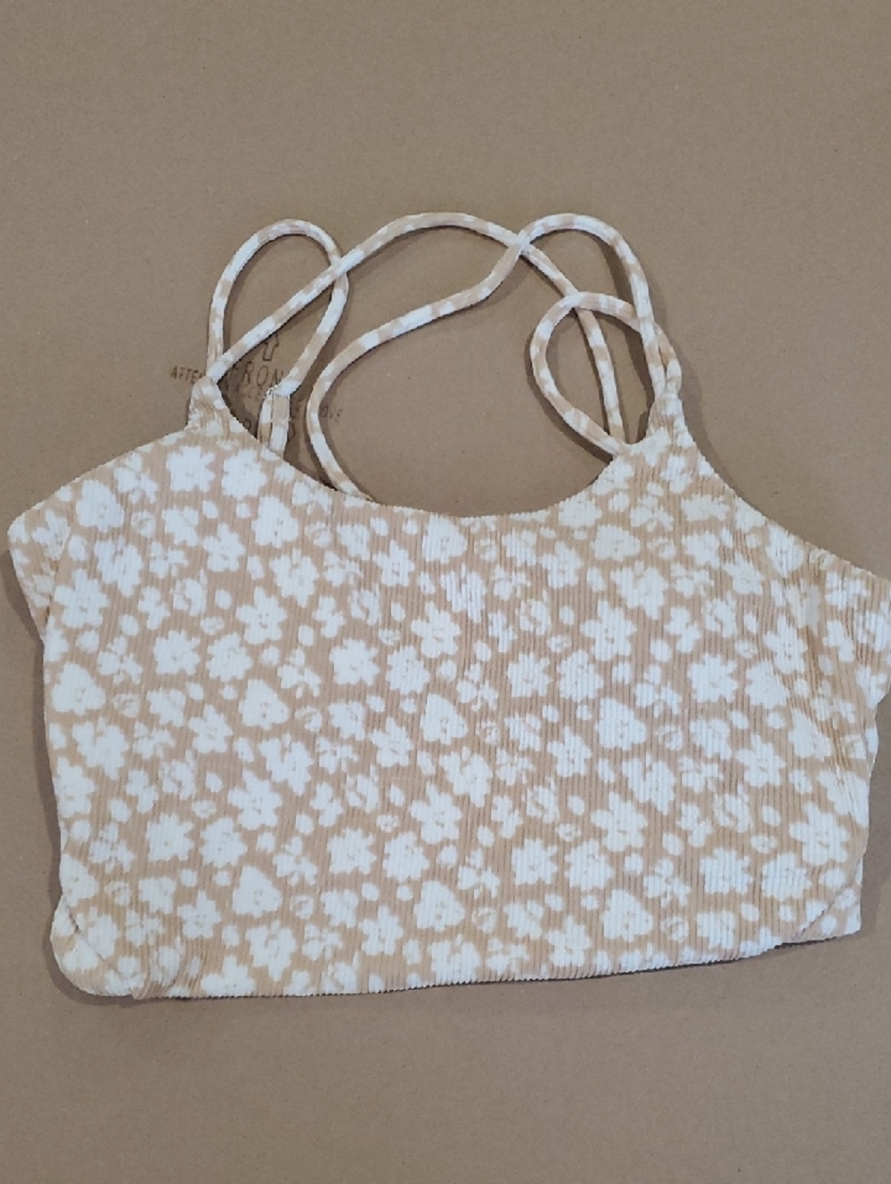 Coral Reef Beige Floral Ribbed Bikini Top with Double Straps